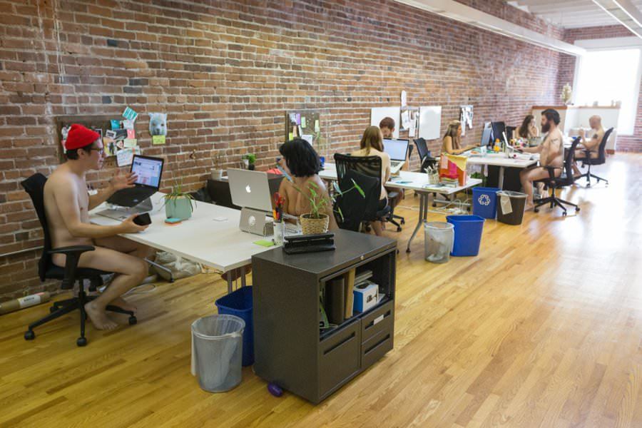 nude-vacations: thehomenudist:  In some work environments, the perks are immediately