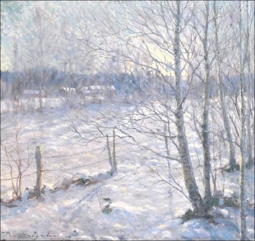 blastedheath:Birger Hjelm (Swedish, 1901-1979), Vinter i Långskogen. Oil on panel, 75 x 80 cm.via si
