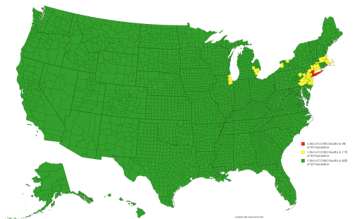 mapsontheweb:  USA country map divided by 1/3rds of COVID-19 deaths