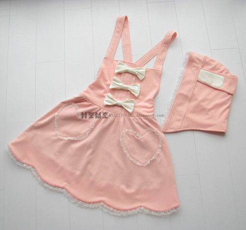 Bunny ear hat, bow tie suspender dress, loving heart pocket (free shipping)  |  Use code “himicandy5