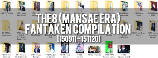 “Hello friends! Here’s 493 files (fantaken videos + pictures) of The8 from Mansae era!
This probably isn’t everything, but it’s a good bunch of it I hope? Yay!
Download link & fansite details under read more!
Have a good day! and please continue...