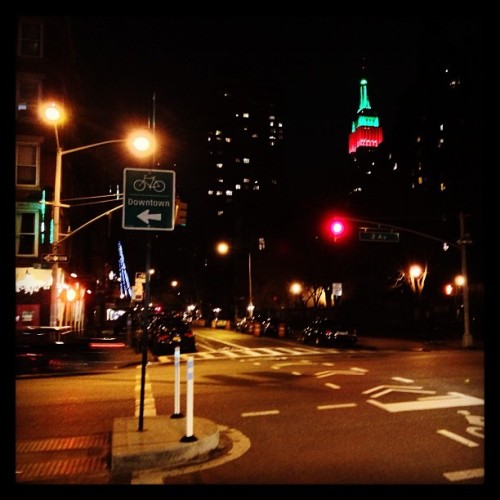 Holiday themed Empire State Building. #chanmas #nyc #2ndAve #eastvillage #holidays