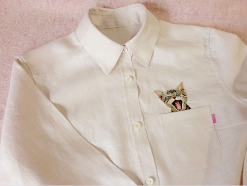 Cats really make everything better - check out these awesome embroidered shirts by Japanese artist H