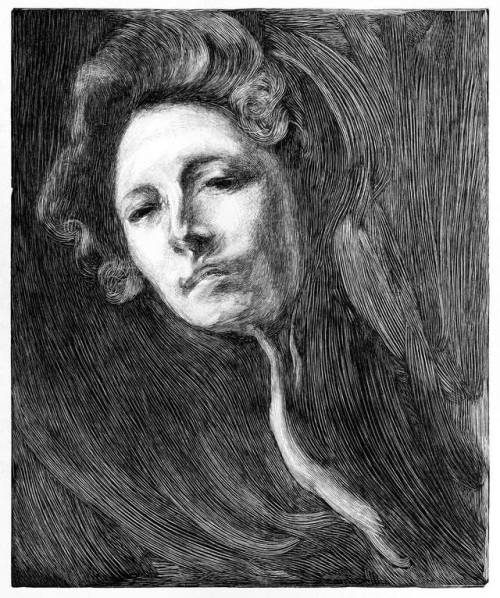 Study.  Wood engraving by Georges Leon Alfred Perrichon, based on the artwork of Eugene Carrier