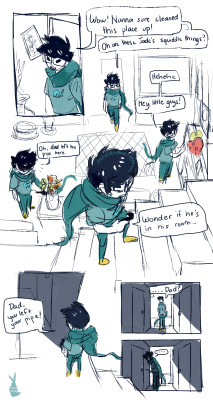 princebunbuns:  That awkward moment when you forget your dad is dead. (Also: death, flashbacks, panic attacks, trauma, blood and epilepsy warning )  Anonymous said:💧 john egbert because he went to go tell his dad something and remembered he was no