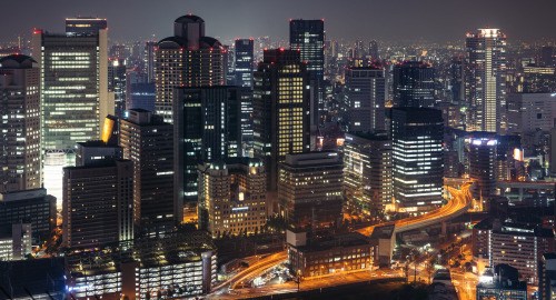 ourbedtimedreams:Night View, Osaka, Japan by Quan H. KIM