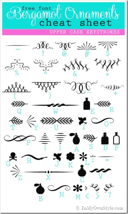 DIY Bergamot Dingbat Cheat Sheets PDFs from In My Own Style here - go to the link for the high res v