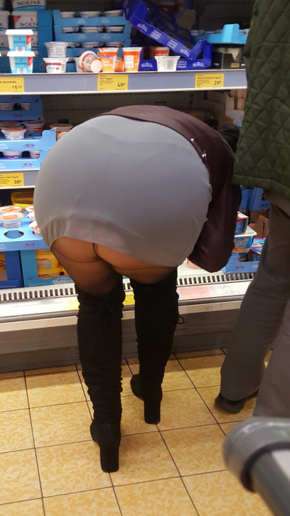 lickmywife69: love my wife in her tights and boots flashing in the supermarket What y'all think know