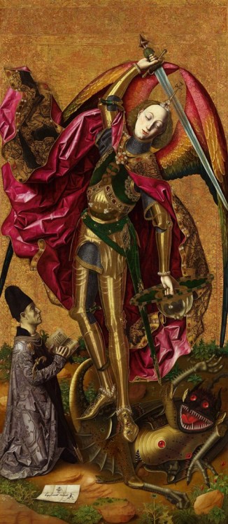 Bartolomé Bermejo. St Michael Triumphs over the Devil. 1468. Oil and gold on wood. National Gallery,