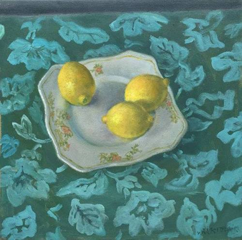 Bowl with lemons    -    Wil KroonDutch, b.1949-Oil on canvas, 40 x 40 cm.