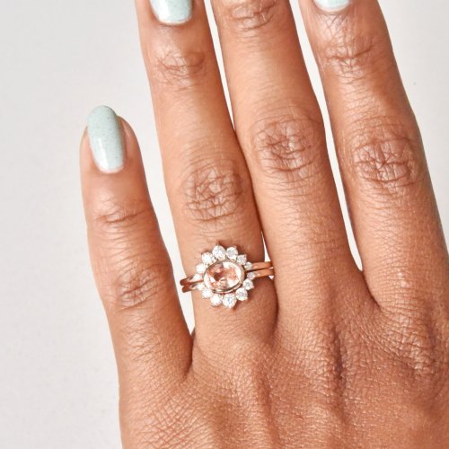 Peach Oval Sapphire and Diamond Engagement Set from Valerie Madison