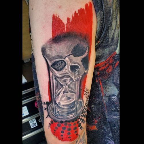 <p>Finished up this trash polka skull piece today.  The skull and hourglass are healed, everything else is fresh.  Thanks Trevor, always great working with you! <br/>
.<br/>
#ladytattooer #thephoenix #copperphoenix #shelbyvilleindiana #indianapolistattoo #indylocal #do317 #indytattoo #circlecity #waverlycolorco #industryinks #yournewfavoriteink #artistictattoosupply #fkirons #indianaartist #wearesorrymom #trashpolka #blackandgray #skulltattoo  (at Shelbyville, Indiana)<br/>
<a href="https://www.instagram.com/p/CRKKSHxr4KX/?utm_medium=tumblr">https://www.instagram.com/p/CRKKSHxr4KX/?utm_medium=tumblr</a></p>