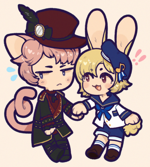 reshi-art:chibi charm commission for huopanen on twitter, they asked for kitty-Shu and bunny-Nazuna 