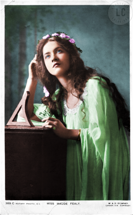 Maude Fealy.Photographed by W. & D. Downey, pre 1905.Colored by Lombardie Colorings.____________