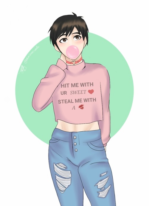 zephyrine-gale:  dominaecaede: Crop top bb with my life motto and lyrics from a song I can’t get out of my head.  More for  @zephyrine-gale’s crop top Yuuri because he still looks hella cute in one. ❤  !!!!!
