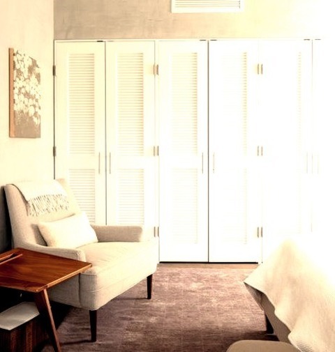 Master In New YorkMedium-sized Modern Master Bedroom With Carpeting, Gray Walls, And No Fireplace