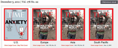 fullpraxisnow:  TIME Magazine’s U.S. & World Covers This Week Offer Stunning Contrast | Daily Kos Each week, TIME Magazine designs covers for four world markets: the U.S., Europe, Asia and the South Pacific. While the content in these magazines