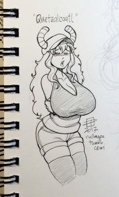 Callmepo: Tiny Doodle Of Quetzalcoatl From Dragon Maid.  Yes. She’s The Busty Horned