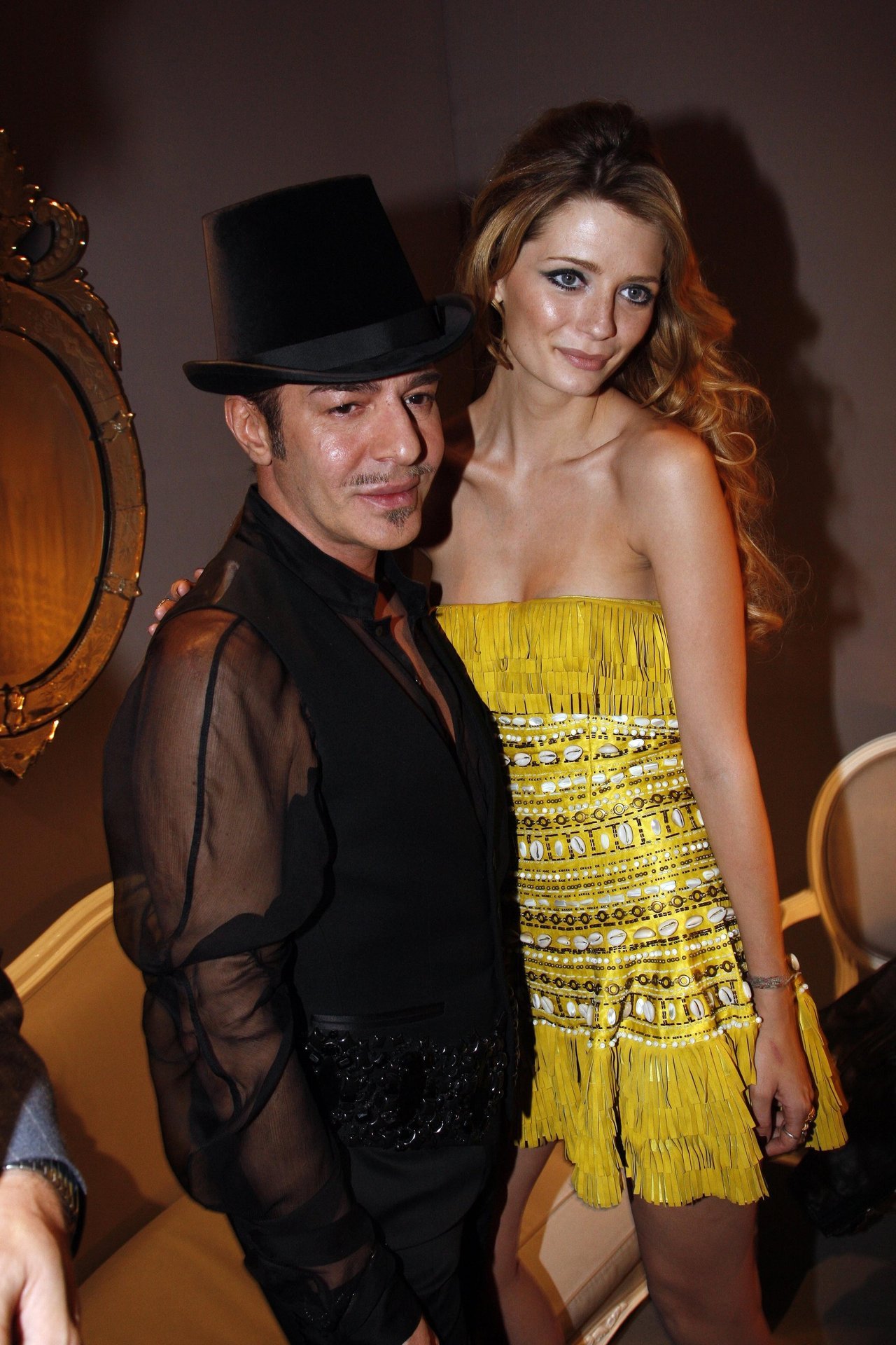 John Galliano & Mischa Barton behind the scenes at his Christian Dior Haute Couture Spring 2009 show; she wears Christian Dior by John Galliano, Spring 2009 collection. Source: Popsugar