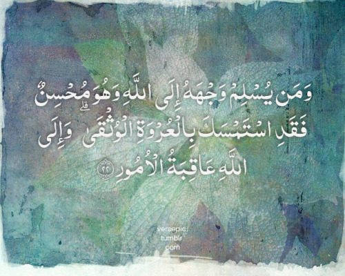  وَمَن يُسْلِمْ وَجْهَهُ إِلَى اللَّهِ وَهُوَ مُحْسِنٌ فَقَدِ اسْتَمْسَكَ بِالْعُرْوَةِ الْوُثْقَىٰ 