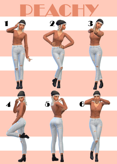 ♥ Peachy ♥ Total 6 full body poses for the Sims 4 Gallery. For first, and second (trav