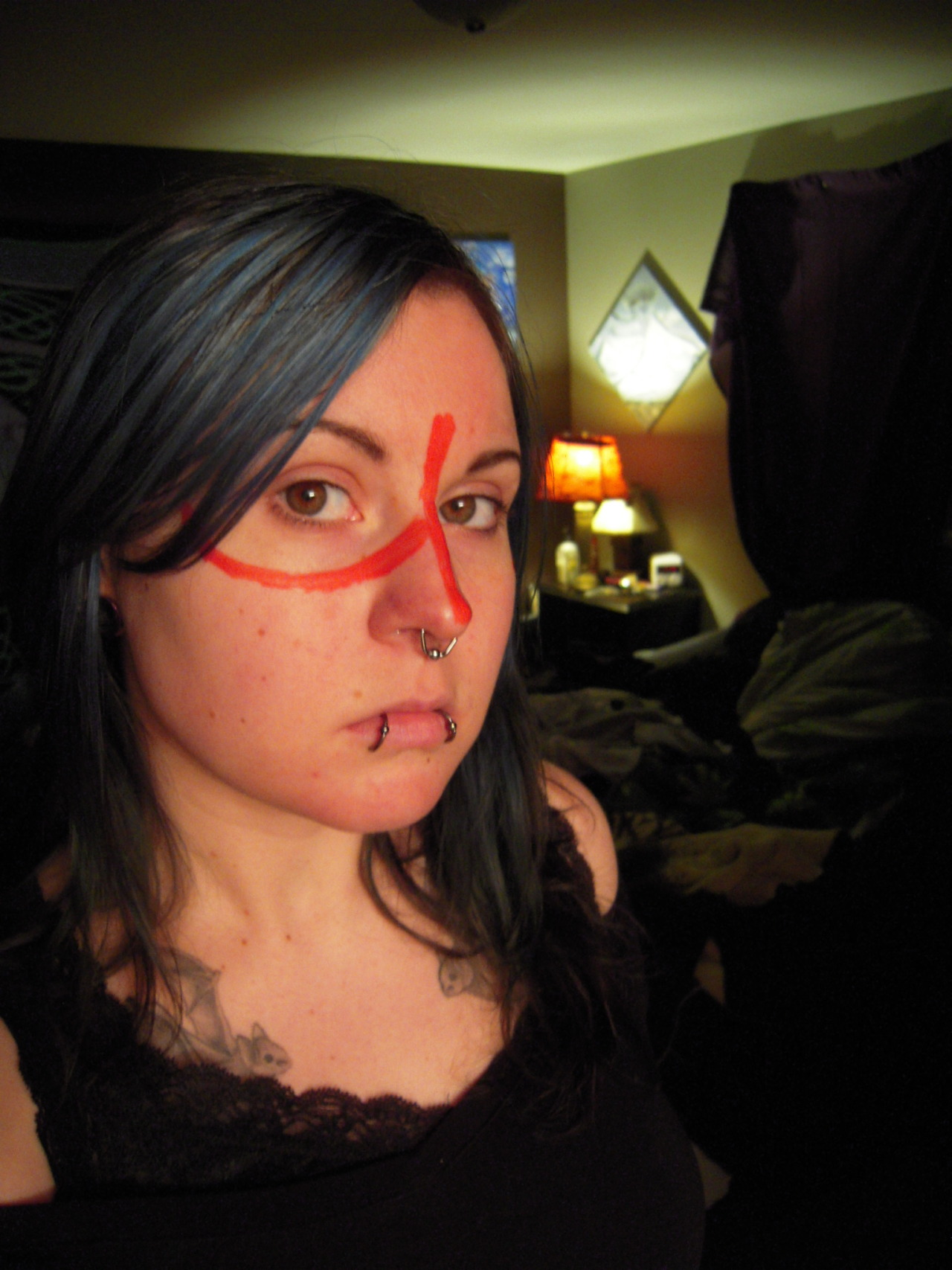 inkwellinkingwell:  Sometimes you have no where else to paint but on your own face.