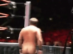 Jericho doesn&rsquo;t seem to care that his ass is hanging out! Just casually walking around the ring showing off for the fans. (X)