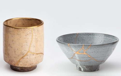 Kintsukuroi or kintsugi is the art of healing broken pottery with lacquer and silver or gold. The ph