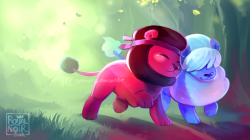 royalnoir:  Ruby and Sapphire Lions on a stroll~ 