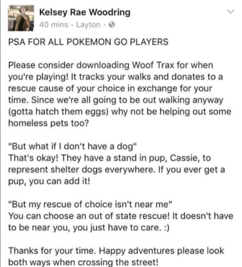 shiny-cradily:  PSA for everyone Pokemon Go! Spread the word. Help homeless dogs! 