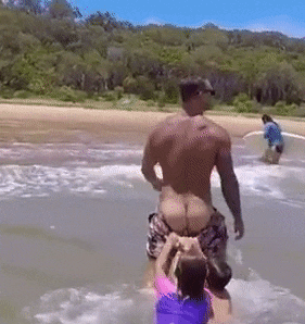 shreddedgifs:  hot dad at the beach