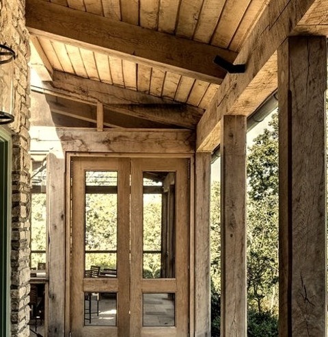 Porch In Kansas CityLarge Transitional Stone Back Porch Photo