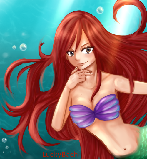luckybachi:“There’s a legend, a legend of a mermaid who sought out nothing but weapons. They called her Titania…” QwQ omg this too me days, no line art is also so difficult omg. And I tried a lot of new colouring techniques. I really put my all