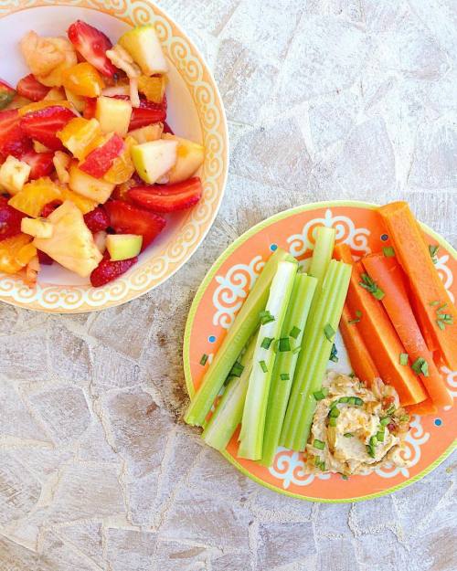 fruit salad yummy yummy oh and some veggie sticks with hummus