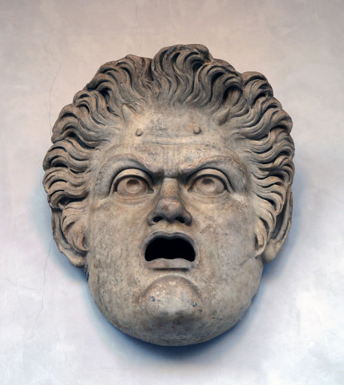 Sculpture of a Roman theatrical mask, from the Baths of Diocletian.  Photo credit: Livioandroni