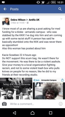 daydreamerofyesterday:  emotionalhussy:  crudoxc:  punk-wxlf:  dannydyerschocolatehomunculus:  hey you know that GoFundMe for that dude who was stabbed while fighting Klan members at their rally in Anaheim? turns out he’s super fucking racist and a