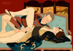 beatricenius: The Couch @vagaries-and-caprices commissioned me to draw a Hannigram shunga piece with a feminine, genderfluid Will. Obviously I leaped at the opportunity to put Hannibal in traditional samurai armor. The cherry blossoms on Will’s kimono