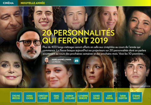 20 public figures who will shine in 2019LA PRESSE+, 4 January 2019, ARTS CINEMA section, screen 2Mor