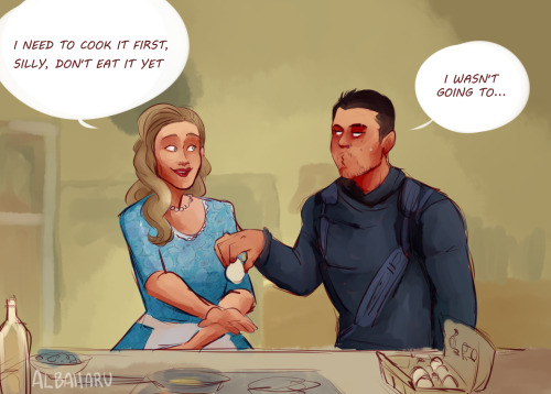 TUA request: Diego helping Grace bake somethingDiego just eats raw eggs to freak out Luther anyways