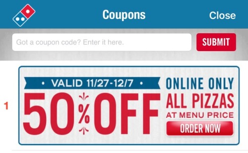 violaslayvis:Dominos aka the pizza of the proletariat is doing 50% of all pizzas until 12/7 if y&rsq