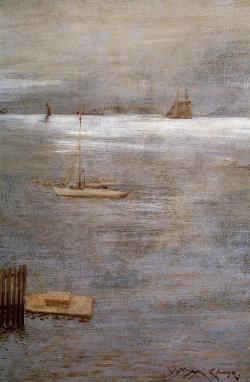 artishardgr:William Merritt Chase - Sailboat at Anchor  c.1888