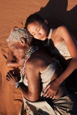 from-ritz-to-rubble:  beautiesofafrique:  San child with her grandmother (14 &amp; 75) | Namibia| Marvin Havery  this is so so so so beautiful!  