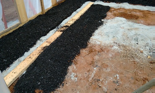 Greenhouse garden bed design. 24″ outer, two 30″ inner. Rock dust and food compost.