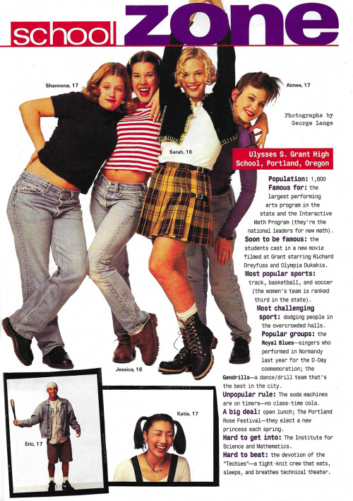 justseventeen: February 1995. ‘Grant High School trends: thigh-highs and knee-highs (guys too – the 