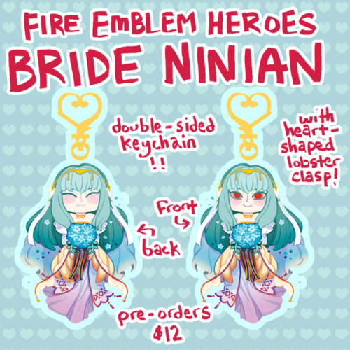 Bride Ninian keychains! They’re $12 each, not including shipping. She’s gonna be 2.5 inches tall, an