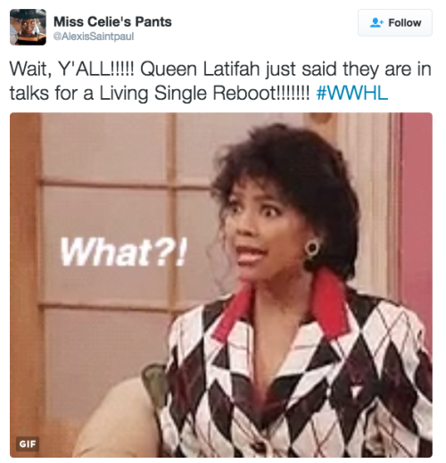 kimreesesdaughter:  silkktheshocka:  the-movemnt: Queen Latifah confirms that a ‘Living Single’ reboot is in the works Khadijah, Maxine, Regina and Synclaire are coming back to a TV near you. Queen Latifah confirmed on Thursday night’s episode of