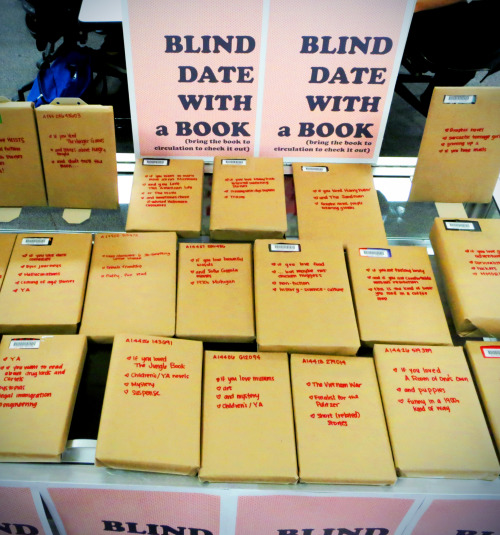 teachingliteracy: alethiosaur: Inspired by Worthington Libraries: Blind Date with a Book! We started