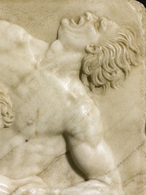 Relief with Hercules wrestling Antaeus.White marble.46.5 x 29 cm.Executed between 1560-1590.Florence