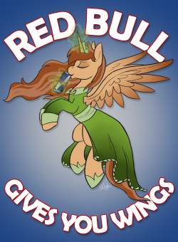 ask-wiggles:  A commission for newbiedoodle! Alicorn Coffee Talk drinkin’ some wing-giving Redbull. Maybe she’s not entitled to that บ voucher thing, since the saying is actually literal for her.  xD!