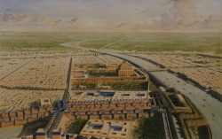 arjuna-vallabha:  Artistic reconstructions of Mesopotamia: Babylon The Gate of Ishtar, Babylon Eriduan processional boat of God Enki Eridu Mari from above The Palace of Mari Ur from above Ur harbor Uruk, a procession at the Inanna temple Uruk from above